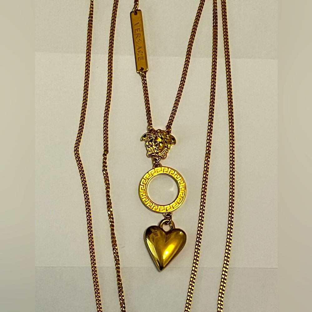 VERSACE RUNWAY Gold Tone Medusa & Heart Logo Body Chain